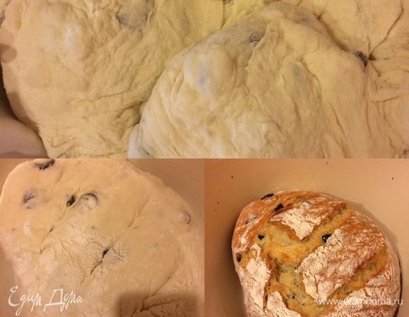 Пока наше тесто подходит, в духовку поставить чугунок и нагреть ее до 220-230°С. Спустя указанное время достать чугунок, аккуратно переложить в него тесто швом вниз, сделать надрезы, накрыть крышкой и отправить в духовку на 30 минут. Спустя 30 минут снять крышку, уменьшить температуру до 200°С и выпекать еще 15-20 минут.