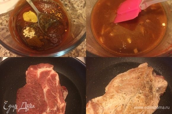 Сковороду с толстым дном хорошо разогреть, обжарить мясо 1–2 минутки с каждой стороны.
