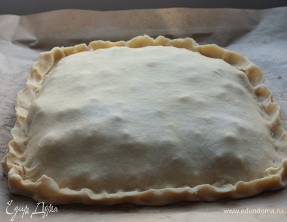 Накройте начинку вторым куском теста и тщательно скрепите тесто по краям.