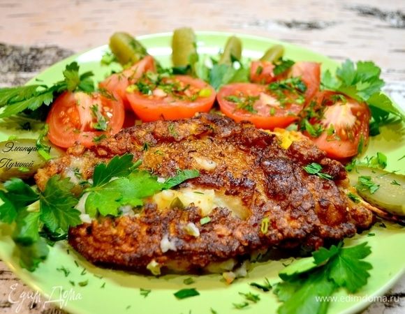 Иногда очень хочется золотой хрустящей корочки!
Подать с овощами.