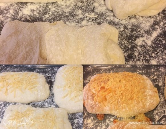 Противень посыпать мукой, выложить хлеб, накрыть пленкой и оставить еще на 45-60 минут при 22–23°С. Духовку нагреть до 220–230°С. Спустя указанное время хлеб посыпать натертым сыром и выпекать с паром 25–35 минут.