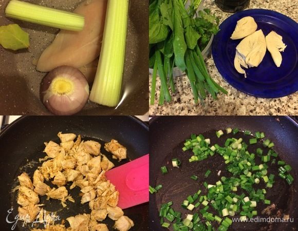 Грудку я обычно варю вечером, и тогда утром у меня уходит всего 10 минут на вкусный, сытный завтрак. Грудку нарезать. В сковороде с толстым дном разогреть оливковое масло, добавить грудку, соль, перец, паприку и слегка подрумянить. Переложить на тарелку, накрыть фольгой. В этой же сковороде обжарить слегка лук.