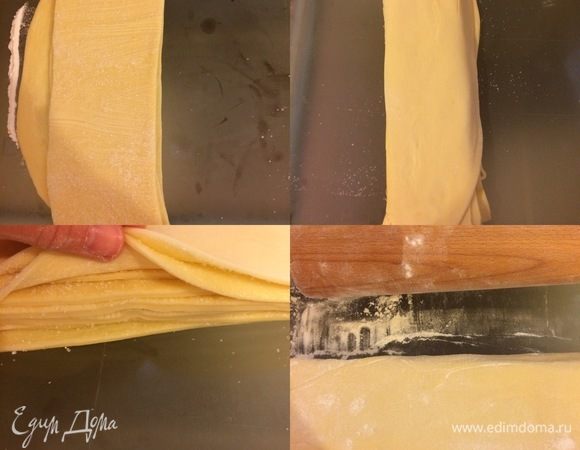 Сложить каждую полоску друг на друга, придать форму руками и начать раскатывать.