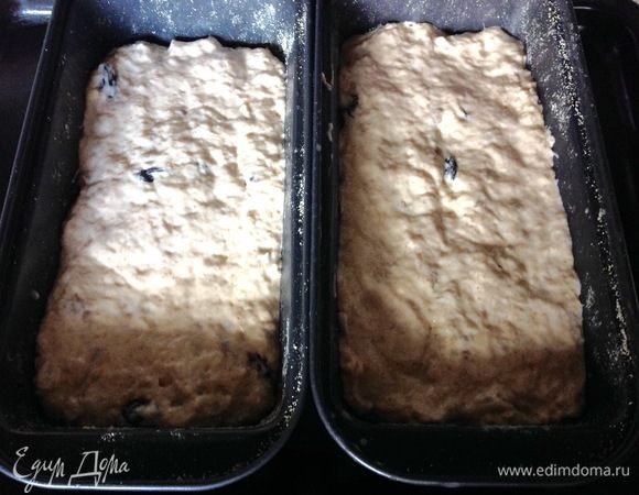 Формочки, у меня 20*10 см, смазываем растительным маслом, посыпаем мукой (я посыпала кукурузной, но это не имеет значения) и выкладываем тесто в формочки.
Можете печь в одной форме, можно в разъемной, но не большого диаметра, а то хлеб будет низким и плоским. Либо в  одной форме кирпичика, но большего размера, чем у меня.
Ставим формы с тестом в теплое тихое место на 1 час.