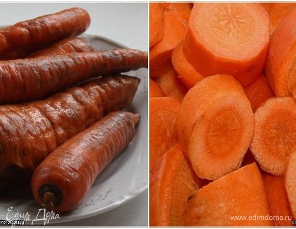 Морковка. Берите обычную деревенскую. Она и сочнее, и слаще. Морковнее. Помыть, почистить и нарезать кружочками, не сильно толсто. Без премудростей.