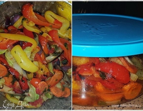 Вот. Выкладываем в подходящую посуду. Очень аккуратно, стараясь не помять. Закрываем плотно крышкой и, накрыв, например, полотенцем, поставить настояться. Долго не надо. Так, чтобы остыло немного. До состояния «сильно теплое».
