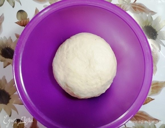 Замешиваем тесто. Оно получается очень мягким, не липнет к рукам. Оставляем тесто для расстойки на 45 минут.