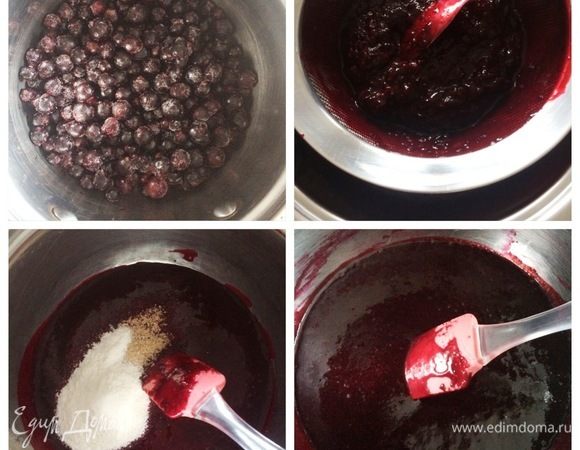 Для конфи я использовала замороженную черную смородину. Добавить сахар, лимонный сок, прогреть на огне в сотейнике. Смородина начнет размораживаться, пустит сок. Измельчить смородину при помощи погружного блендера. Протереть через сито. Возвращаем сотейник на огонь, добавляем пектин, перемешиваем, доводим до кипения. Варим конфи минуты 3, постоянно помешивая. Полностью остужаем. 
