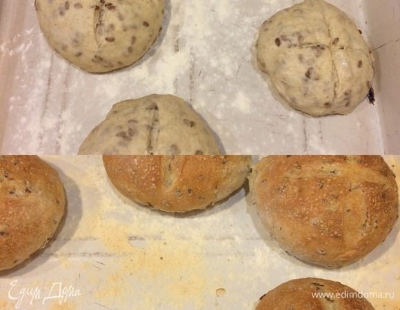 Выпекать булочки 10 минут при 200°С, затем уменьшить до 180°С и выпекать до готовности еще 15–25 минут.