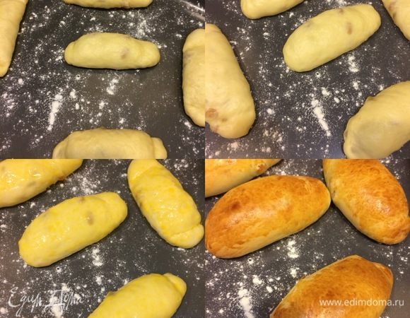 Булочки переложить на противень, накрыть пленкой и оставить еще на 30-40 минут. Пока наши булочки отдыхают, нагревам духовку до 180°С. Спустя указанное время, желток смешать с молоком (1 ст. л.), смазать булочки и отправить в духовку 18-20 минут.