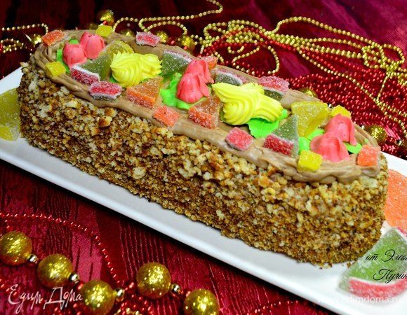 Такой тортик порадует всех!)
Для украшения:  цукаты (мармелад). 
Коньяк по желанию добавлять, лучше да.