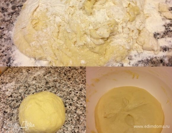 Замесить нежное тесто (месить 5–7 минут). Миску смазать маслом, положить тесто, накрыть пленкой и поставить в теплое место на 2–3 часа.