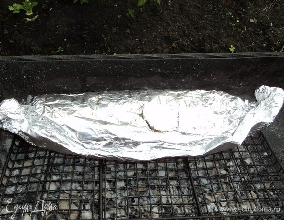 На решетку над уже горячими углями, дымящими вовсю.