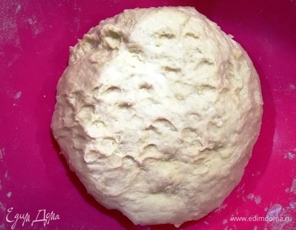 Замешиваем гладкое, эластичное тесто. Я специально прохожусь по собранному тесту пальчиками, чтобы насытить его кислородом. Накрываем тесто и оставляем на час для подъема.