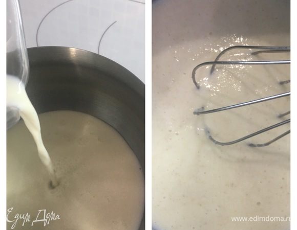 В кастрюлю налить молоко, воду, добавить манную крупу ТМ «Националь» и варить, постоянно помешивая, на медленном огне до готовности.