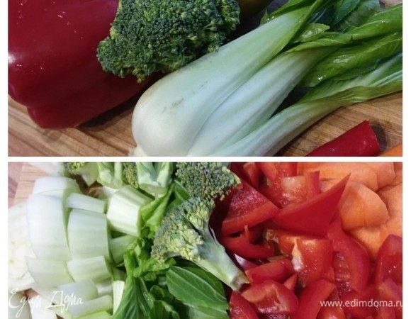Овощи в принципе могут быть любыми. Нарезать произвольно, но одинаково по размеру.