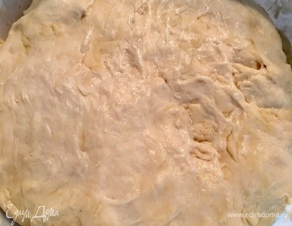 Вот тесто через 30 мин. — округлившееся, пышное, мягкое и нежное. При прикосновении пальчиками остается след, который легко восстанавливается. 