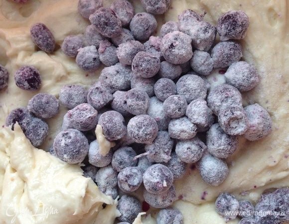 Выложить тесто в смазанную сливочным маслом и присыпанную мукой форму, сверху протереть через крупное сито 100 г штрейзеля. Выпекать при 180°C 40–60 минут до полной готовности.