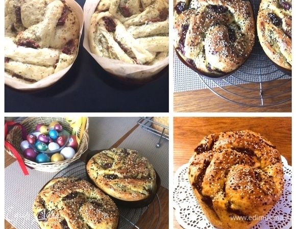 Затем смазываем бриоши яйцом и выпекаем в разогретой до 190°C духовке 10 минут, затем при 160°C еще 25 минут (следим и приспосабливаемся к своей духовке, они разные). В итоге получаем вкусную домашнюю выпечку.