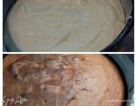Тесто выложить в разъемную форму, смазанную маслом и посыпанную мукой или манкой. Выпекать около 20 минут до сухой палочки. Готовый бисквит остудить на решетке. Я забыла выставить время и немного передержала свой бисквит.