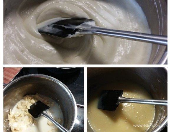 Для шоколадного мусса нужно замочить в небольшом количестве холодной воды желатин. Молоко с сахаром разогреть, развести в молоке желатин. Добавить мелко колотый белый шоколад, размешать до его полного растворения. Охладить до 35–40°C, затем ввести взбитые сливки. Сливки вводить частями, перемешивая лопаточкой круговыми движениями сверху вниз.