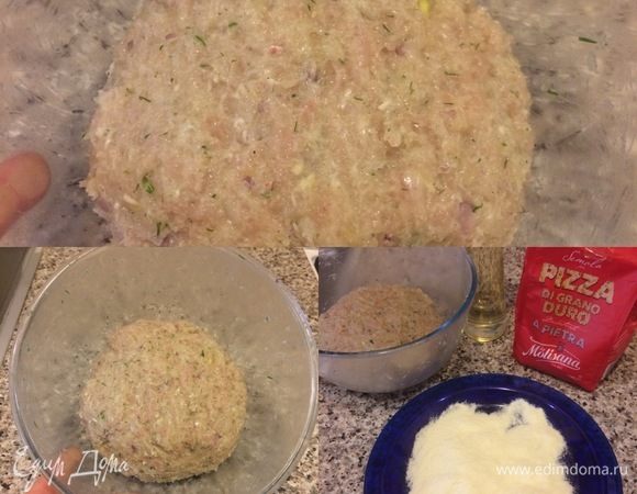 Грудки вымыть, обсушить бумажным полотенцем и нарезать. Мякиш хлеба замочить в воде. Пропустить через мясорубку филе, лук и хлеб. В фарш добавить рубленый укроп, соль, перец и очень хорошо вымесить и отбить. Затем миску с фаршем затянуть пленкой и отправить в холодильник на 30 минут. Котлетки можно обвалять в сухарях, но я использую итальянскую муку семолину.