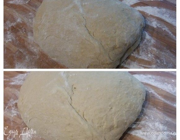Выложить тесто на припыленную мукой поверхность. Обмять. Накрыть полотенцем и оставить на 20 минут отдохнуть.