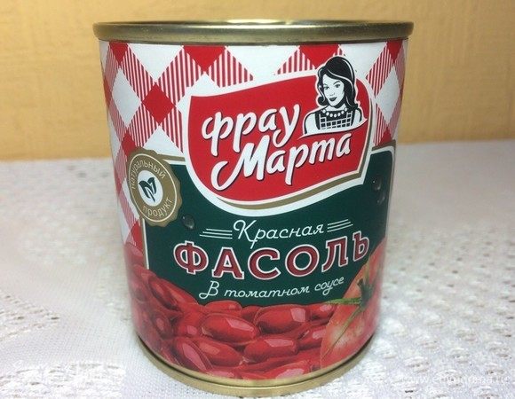Открыть баночку фасоли от ТМ «Фрау Марта», слить жидкость.