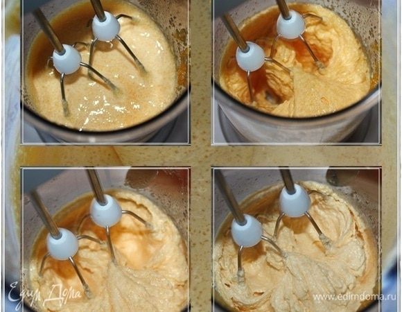 Но обошлось. Понятно, что желтково-сахарная смесь изменила цвет и увеличилась в объеме. Завоздушнилась, так сказать. Но сахар так и не растворился полностью. И смесь получилась ну очень густая.