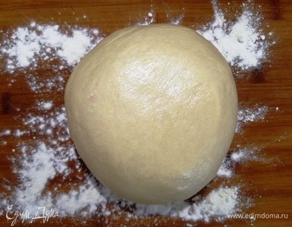 Подошедшее тесто перекладываем на рабочую поверхность, посыпанную мукой.