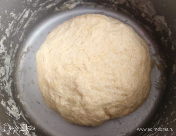 Соль растворить в молоке. Размягченное сливочное масло, половинка яйца (27 грамм смеси желтка с белком), желтки, теплое молоко (100 грамм) с солью добавить в подошедшую опару вместе с оставшейся мукой. Замесить гладкое однородное тесто, которое не будет прилипать к рукам.