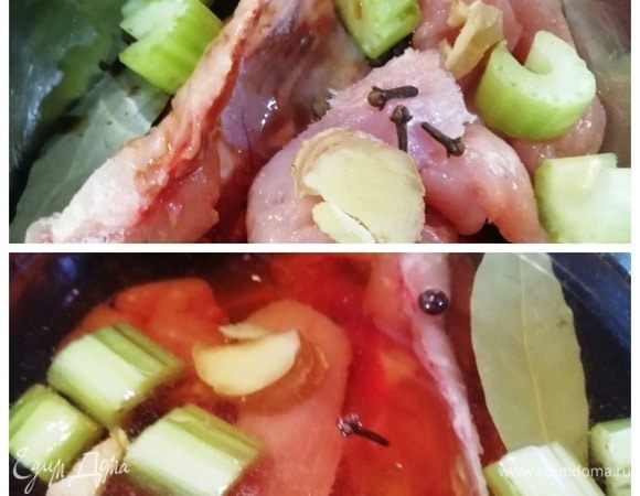 Для начала поставим вариться бульон. Можете варить его из любого мяса. Мне нравится именно легкий из птицы. Я взяла киль от куриной грудки и грудку индейки. Добавляем специи. Здесь тоже нюанс, у бадьяна (аниса) очень специфический аромат, если в вашей семье его не любят, то просто исключите этот ингредиент. Можете добавить к бульону лемонграсс (у меня его не оказалось под рукой). Доводим бульон до кипения и варим на минимальном огне, чтобы готовый бульон был прозрачный.