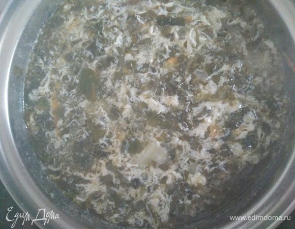 Влить яйцо в суп, постоянно помешивая, чтобы получились яичные нити. Варить минуты две. Снять с огня.