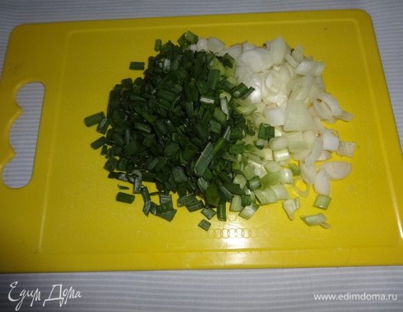 Зеленый лук вымыть, обсушить, мелко нарезать.