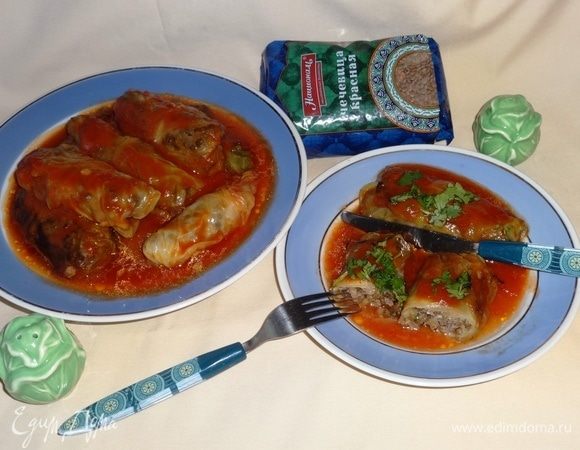 Голубцы готовы. Выложить их в глубокую тарелку и подать к столу. К голубцам подать нарезанную зелень и каждый посыпает в своей тарелке. Приятного аппетита!