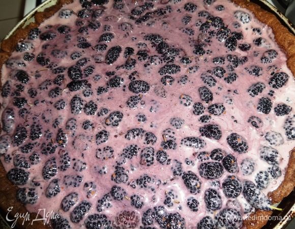 Вылить заливку в форму с тестом и поставить допекать в духовку еще на 20–25 минут. По окончании выпечки дать пирогу полностью остыть в форме.