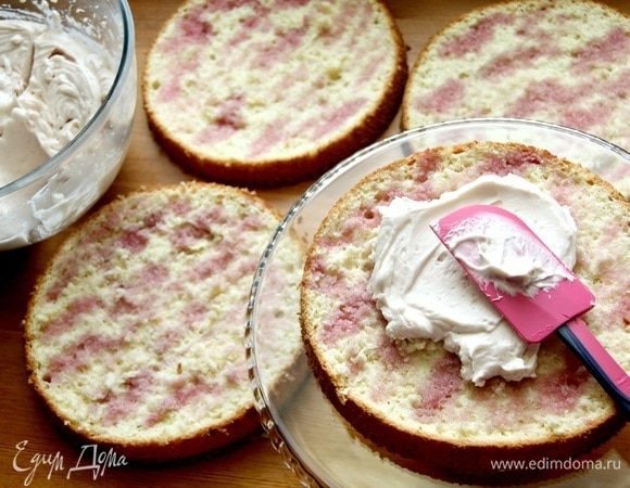 Прослоить бисквитные коржи сливочным кремом.