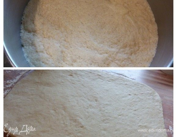 Подошедшее тесто обмять и раскатать в квадрат.