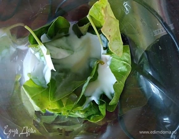 Слои для коктейля взбить в разной посуде. Шпинат и листики мяты вымыть и обсушить. Соединить в стакане для взбивания шпинат, мяту, кефир и сгущенку. Взбить.