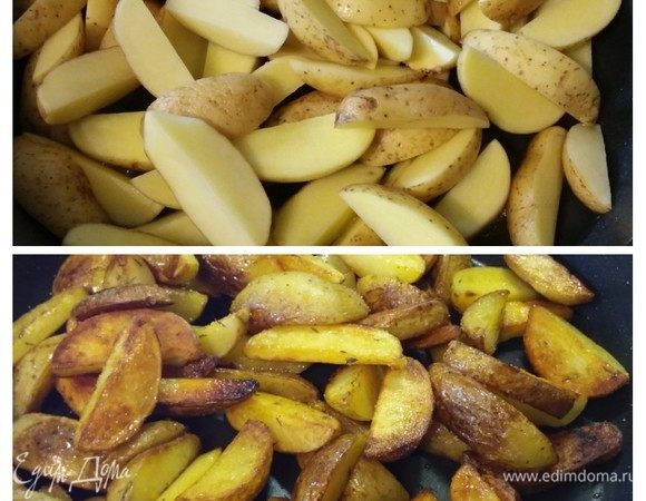 В этой же сковороде обжарить картошку до готовности, посолить и поперчить по вкусу. Во время обжарки посыпать листиками тимьяна.