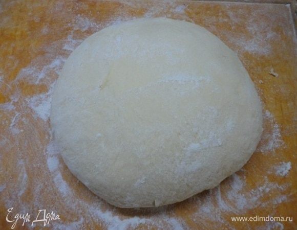 Окончательно созревшее тесто выкладываем на подпыленную мукой доску и приступаем к формовке.
