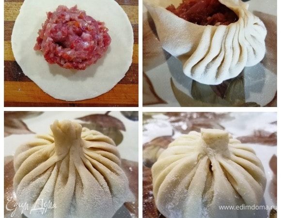 Формируем хинкали. Если хвостик получился длинный, отрезаем его.