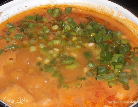 Засыпать нарезанный зеленый лук. Выключить.