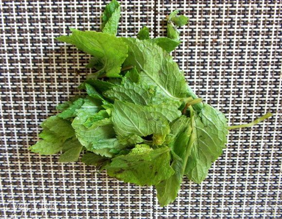 Свежею мяту помойте, порвите руками на крупные части.