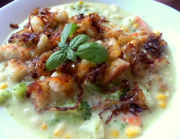 Украсить базиликом и, наконец, подать.