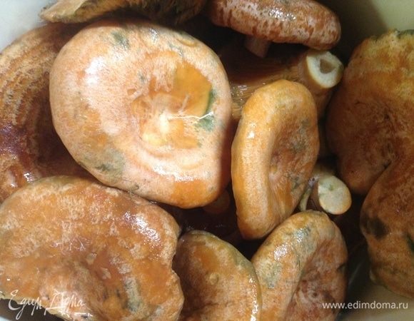 Так, собственно, гриб за грибом, поштучно, повзводно:) Синева-зелень — это естественный оксид рыжиковых кислот на открытом воздухе, так что особо не рассусоливайте, не спешите, но и не тяните с очисткой.