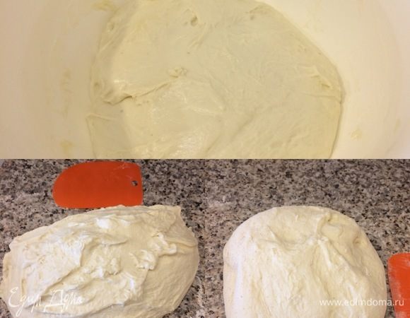 Накрыть миску с тестом пленкой и оставить на 2 часа при комнатной температуре. Спустя два часа из теста сформировать шар и оставить на 15 минут, чтобы снять напряжение.