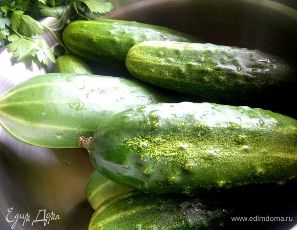 Огурцы промыть, отрезать кончики.