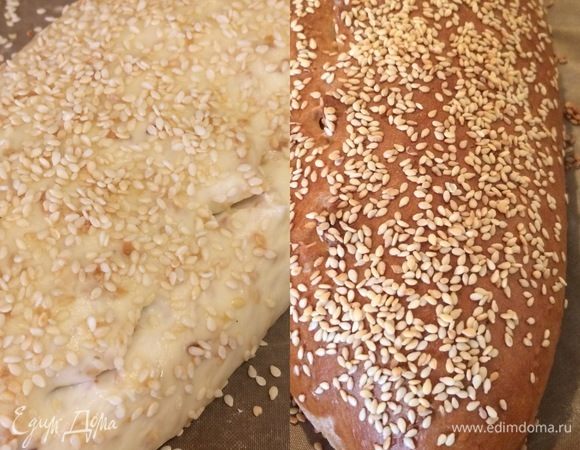 Спустя 45 минут сделать на хлебе ножницами защипы (я сделала не очень глубокие, и мои надрезы очень плохо раскрылись, поэтому советую не бояться и делать глубокие защипы) и отправить в духовку. Выпекать при температуре 210–220°C 15 минут с паром, а затем немного проветрить батоны и допекать еще 30–40 минут (ориентируйтесь по своей духовке).