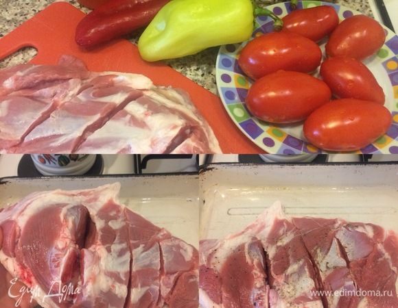 Свежему мясу надо дать отлежаться в холодильнике. Я свое мясо завернула в пищевую пленку и отправила его в холодильник на ночь. Затем достала и дала полежать при комнатной температуре 30 минут. Спустя указанное время вымыла и хорошо обтерла бумажным полотенцем. Сухое мясо натереть солью и перцем. Духовку нагреть до 200°C.